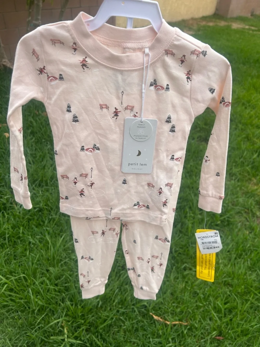 Petit Lem Light Pink Holiday Print Kids Pajama Set